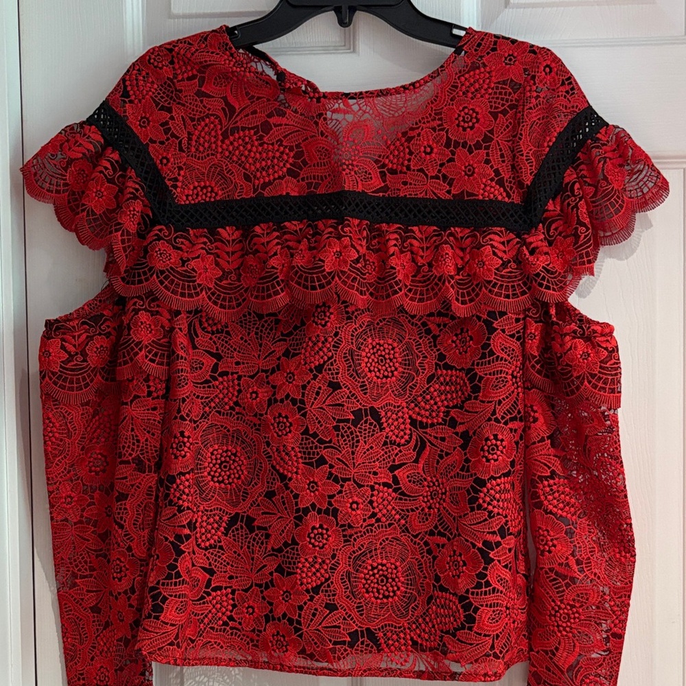 Red Carter Red and Black Lace Blouse